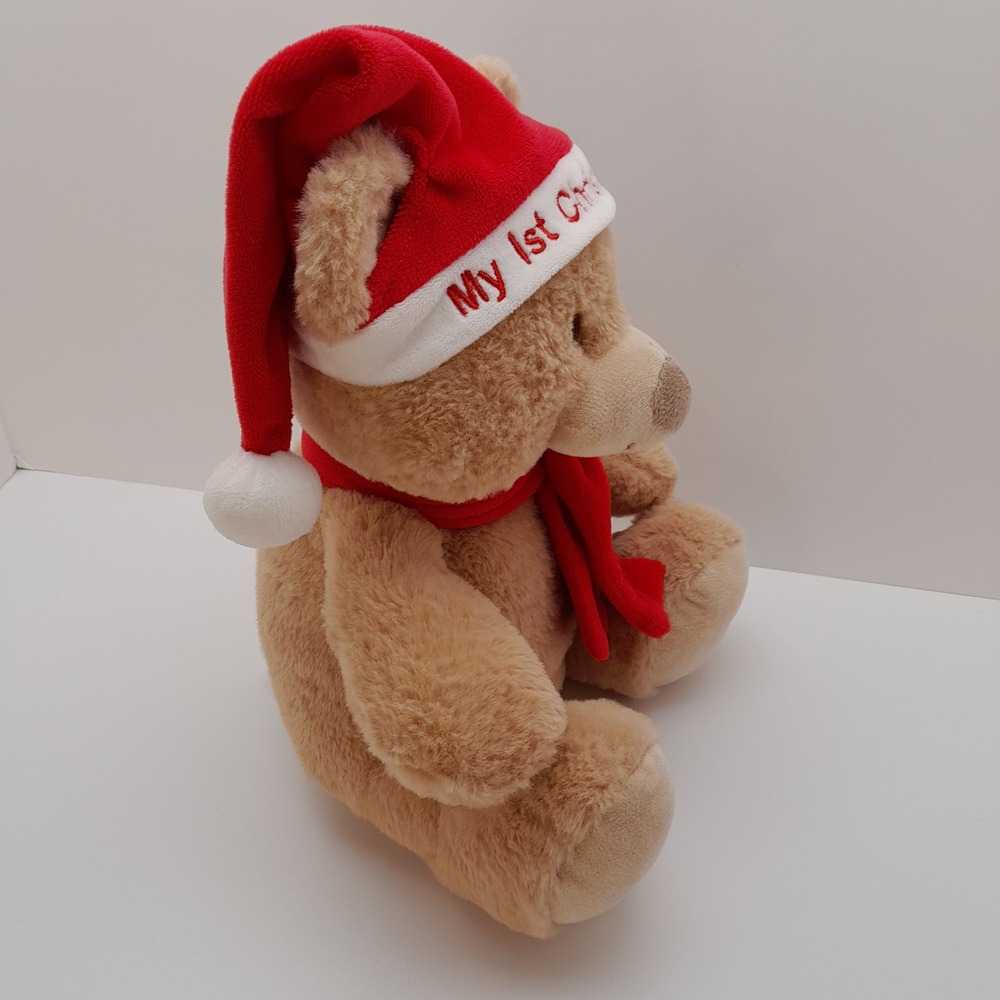 Kellytoy My 1st Christmas Teddy Bear Plush Tan Red Santa Hat Scarf 10 Inch - Picture 4 of 8